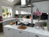 grey kitchen with marble top