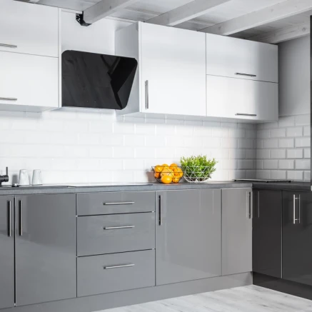 New kitchen with black & white doors
