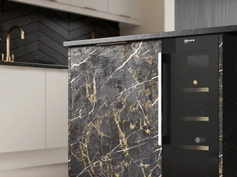 Victoria taupe and Soho black mustang kitchen doros with black brazil laminate worktop